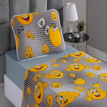 Imagem de Jogo de Cama Smile Kids Vivaldi Casal 4 Peças 100% Algodão Malha com Fronha com Viés Cinza