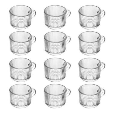 Imagem de Jogo 12 Xícara De Café De Vidro Com Alça Transparente Lines 90ml - WOL