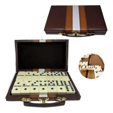 Imagem de Dominó De Osso Profissional Com Maleta Couro 10 Milímetros - Congratul