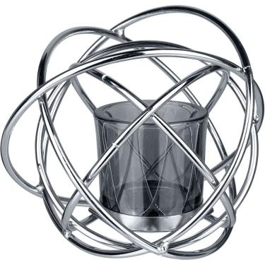 Imagem de CASTIÇAL DECORATIVO PORTA VELA SUPORTE TRAMA HOME&CO CÚPULA VIDRO METAL 13x15x15cm FUMÊ