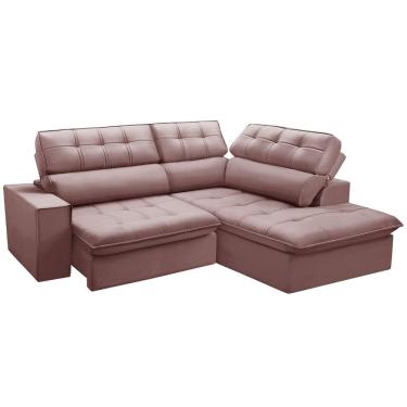 Imagem de Sofá 3 Lugares Retrátil Reclinável Chaise Direito 243cm Solin F04 Veludo Rosê - Lyam Decor
