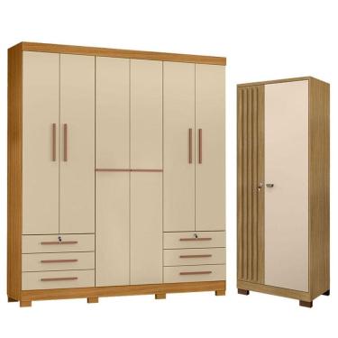Imagem de Guarda Roupa Casal Londres e Armário Multiuso Versatile Carvalho Americano Off White -...