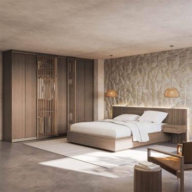 Imagem de Kit Guarda Roupas 7 Portas e Cama Casal/Queen com LED Seringal CabeCasa MadeiraOriginals Nogal