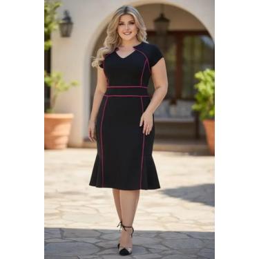 Imagem de Vestido Midi Plus Size Viés Moda Evangélica Feminina - Miss Flower, Pr