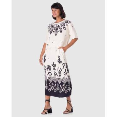 Imagem de Saia Midi Feminina Estampada Bolso Lateral Em Viscose - Malwee, Off wh