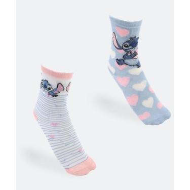 Imagem de Kit 2 Meias Infantil Estampa Stitch Disney Azul, Azul, Rosa, 19/23