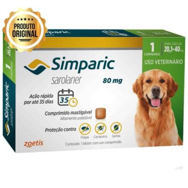 Imagem de Anti Pulgas e Carrapatos Simparic Cães de 20,1 a 40 Kg - 80 Mg 01 Comp