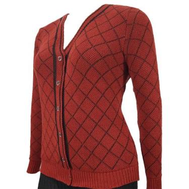 Imagem de Casaco Feminino Jacquard Losango - Katlen Tricot, Telha, Único
