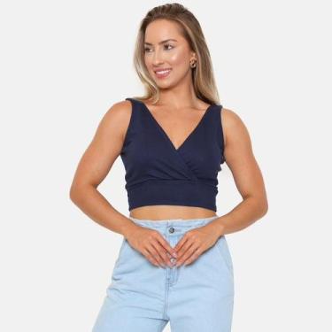 Imagem de Top Canelado Transpassado - Le Julie, Azul marinho, P