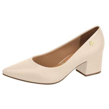 Imagem de Sapato Feminino Scarpin Salto Baixo Conforto Moderno Vizzano, Creme, 3