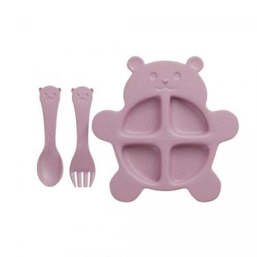 Imagem de Prato Infantil Bambu e PP com Talheres Baby Bear Rosa - COLISEU
