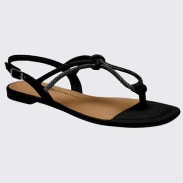 Imagem de Sandália Rasteira Feminina Cabedal Strass Dakota Y8962, Preto, 37