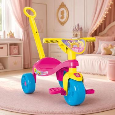 Imagem de Triciclo Menina Judy Rosa Princesa Empurrador Pedal Adesivo - Samba To