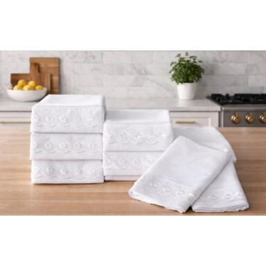 Imagem de Kit 8 Panos de Prato Helena 100% Algodão Branco Bordado Inglês Alta Ab