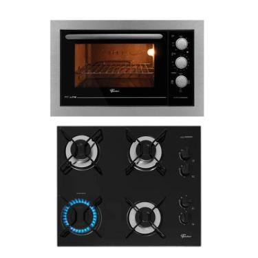 Imagem de Kit Fit Line Fischer: Forno Elétrico Inox e Cooktop 4B Aramado Voltage