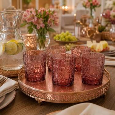 Imagem de Jogo 06 Copos Vidro Marsala Martelado Água Suco Buffet 350ml - Btc