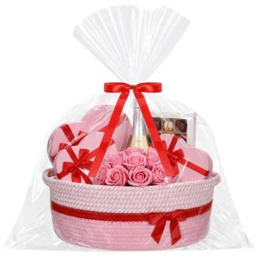Imagem de Cesta Trançada Colingmill 35,5x25,5x14 cm Rosa e Vermelha