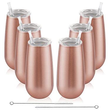 Imagem de Pacote com 6 taças de champanhe isoladas, taças de vinho sem haste de 177 ml, copos de coquetel inquebráveis com tampa, presente para amigos da família, Natal, aniversário, casamento (cor ouro rosê)