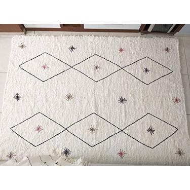 Imagem de Tapete Para Sala Cru e Preto Bordado Losango 1.00x1.50