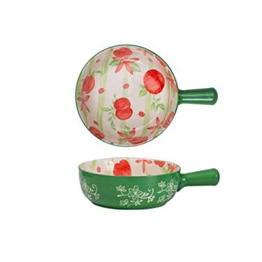 Imagem de GUIPAIHAI 650 ml Tigela de cerâmica criativa para jantar prato profundo com alça utensílios domésticos redondos (cor: B)