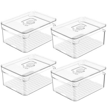 Imagem de Kit 4 Organizadores De Geladeira Com Respiradouros E Drenagem 2,2L Organizadores Clear Fresh
