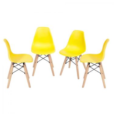 Imagem de Kit 4 Cadeiras Base Madeira Eames Dkr OR Design Amarelo
