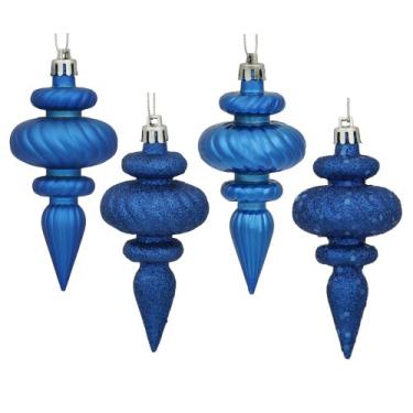Imagem de Vickerman Ornamento de acabamento com 4 acabamentos de 10 cm, decoração de árvore de Natal de plástico inquebrável, pacote com 8, acabamento azul brilhante, fosco, glitter e lantejoulas