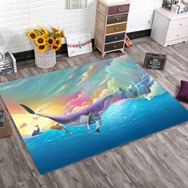 Imagem de Tapete de área de fundo de desenho animado com animais fofos em estilo desenho animado tapete de área de poliéster para sala de jantar dormitório quarto casa decorativo 99 x 79 polegadas