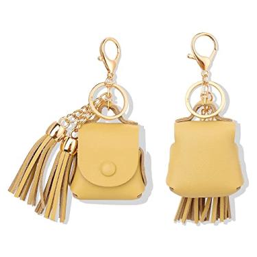 Imagem de MODOS LOGICOS Capa de carregamento para Airpods da Apple 1/2, capa de couro legítimo com um par de borlas caídas para Apple Airpods 1/2 capa de carregamento - amarela (borlas)