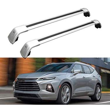 Imagem de UDP-Auto 2 peças serve para Chevrolet Chevy Blazer 2019 2020 2021 2022 barras transversais ajustáveis barras transversais trilho de teto bagagem, barra de rack de teto com trava - toda prata