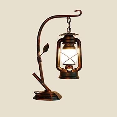 Imagem de Arte de ferro antigo lâmpada de mesa lâmpada de querosene café restaurante imitação de vime iluminação lâmpada de mesa abajur de vidro (cor: bronze) necessário