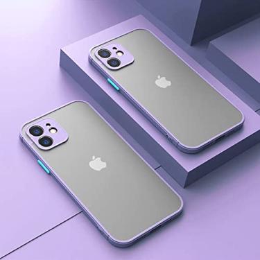 Imagem de Capa fosca para iphone 13 12 11 pro max xr xs x 10 7 8 plus se capa de blindagem pára-choques de silicone capa de plástico rígido, roxo, para iphone 12 mini