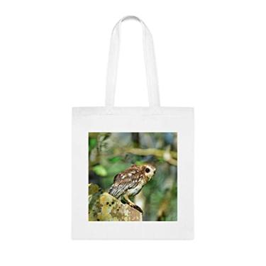 Imagem de Sacola engraçada The Bare Legged Owl ou Cuban Screech Owl Gymnoglaux Lawrencii, presente divertido, bolsa de ombro, bolsas reutilizáveis, cesta de Natal de aniversário, ideia de presente, Branco