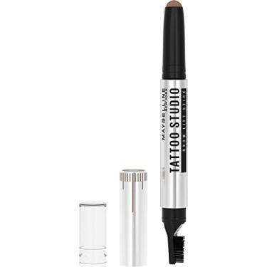 Imagem de Maybelline TattooStudio Bastão para elevação de sobrancelhas com fórmula complexa condicionadora de cera tingida, resistente a desbotamento e manchas, marrom macio, 1,1 g