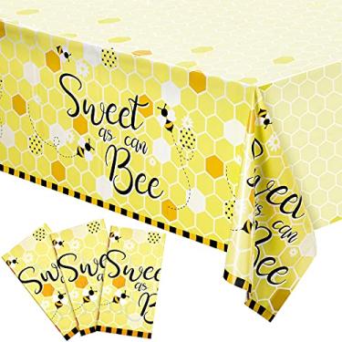 Imagem de Tatuo Bee Plastic Tablecloths Sweet as Can Bee Decorative Table Cover Honey Baby Shower Party Tablecloth Set for Birthday Party Supplies Table Decoration, 54 x 108 Inches(3 Packs)