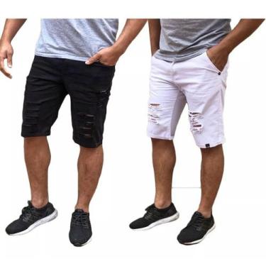 Imagem de Bermuda Jeans Masculina Preta E Branca Kit 2 Peças - Maele Modas