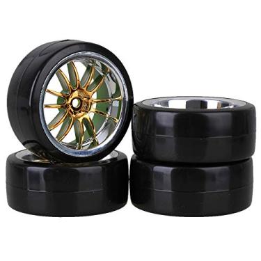 Imagem de Mxfans 4PCS RC1/10 On Road Car Drift Smooth Wheel Tires & Plastic Plating Golden 12-Spoke Wheel Rims