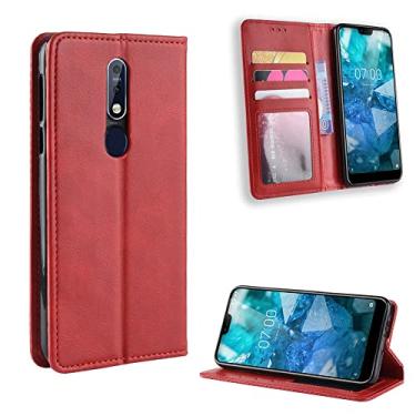 Imagem de Capa flip para Nokia 7.1 capa carteira couro PU e capa de telefone móvel TPU design fino proteção total à prova de choque capa traseira do telefone (cor: vermelho)