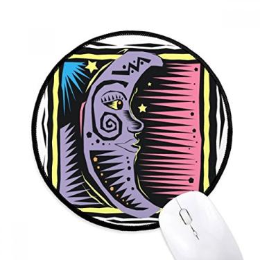 Imagem de Roxo Lua Estrelas México Elemento Gravação Mouse Pad Desktop Escritório Tapete Redondo para Computador