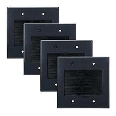 Imagem de Kebulldola Placa de parede com escova de 2 entradas (preta, pacote com 4), placa de parede com cabo duplo para cabos de alimentação, cabos de baixa tensão e fios escondidos na parede