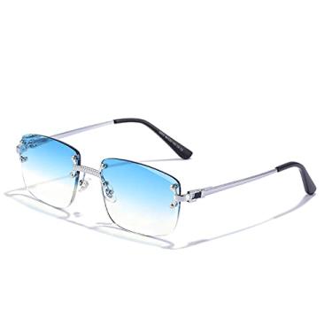 Imagem de Óculos de Sol Quadrado Sem Aro Masculino Feminino UV400 Óculos de Sol Gradiente Pequeno Sem Armação para Homens Óculos de Metal, C20 Prata Azul Transparente, tamanho único