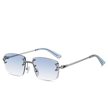 Imagem de Óculos de sol quadrado sem aro masculino feminino UV400 óculos de sol de gradiente pequeno sem armação para homens óculos de metal, prata C24 azul claro, tamanho único