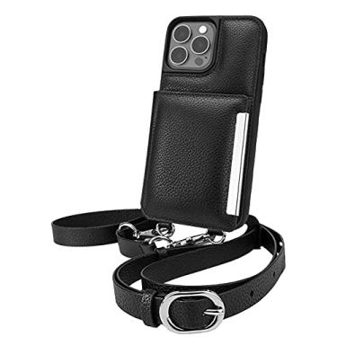 Imagem de Smartish Capa tipo carteira feminina para iPhone 13 Pro Max – Dancing Queen [Bolsa/Clutch com alça destacável e pulseira] Capa protetora com suporte para cartão de crédito – Preto stiletto prateado