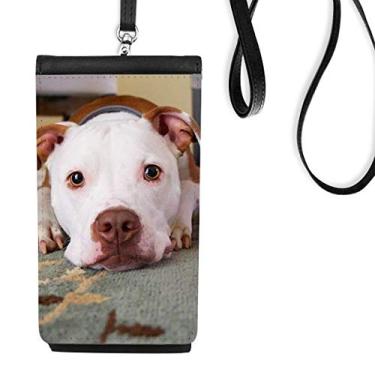 Imagem de White Bulldog Carteira para celular com imagem de animal de estimação, bolso preto para pendurar
