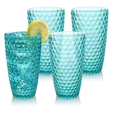 Imagem de Laguna Beach – Copo de vidro alto azul, 540 ml, conjunto de 4 copos de beber Tritan à prova de estilhaços, copos de plástico – vidro inquebrável para uso interno e externo – utensílios de bebida reutilizáveis