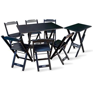 Imagem de Jogo de Mesa 110X70 com 6 Cadeiras com Mesa Auxiliar (Preto)