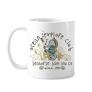 Imagem de Caneca de cerâmica com estampa de desenho animado da vida marinha do hipocampo xícara de porcelana de café