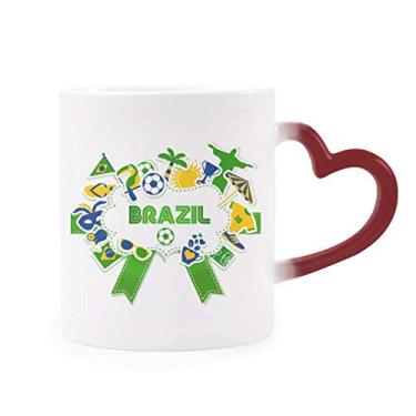 Imagem de Caneca de futebol do Brasil, cultural, sensível ao calor, cor vermelha, copo de grés