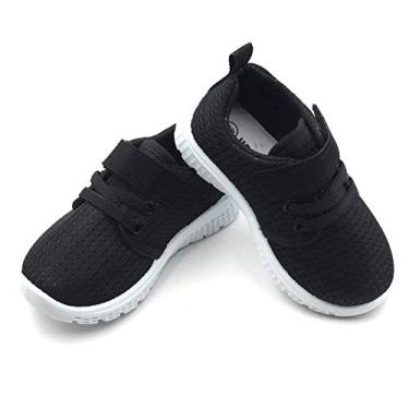 Imagem de Bless Children Tênis infantil – Sapatos descalços largos para meninos e meninas, malha respirável, leve, antiderrapante para caminhada e corrida, Preto 1902, 19