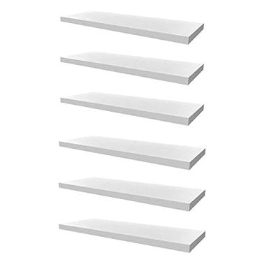 Imagem de Kit 6 Prateleiras 80x30 MDF Branco + Suporte Flutuante Invisível Tábua Sapateira